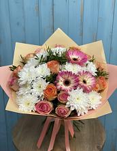 Букет цветов из:  Розы, Герберы и Хризантемы #REPLACE_PRED# Залукокоаже