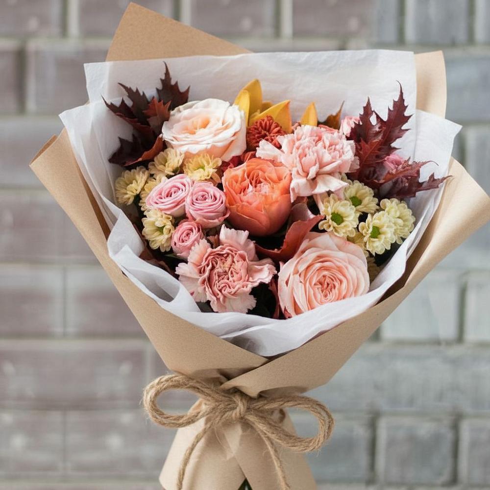 Букет цветов из: Гвоздики, Хризантемы и Розы в Залукокоаже