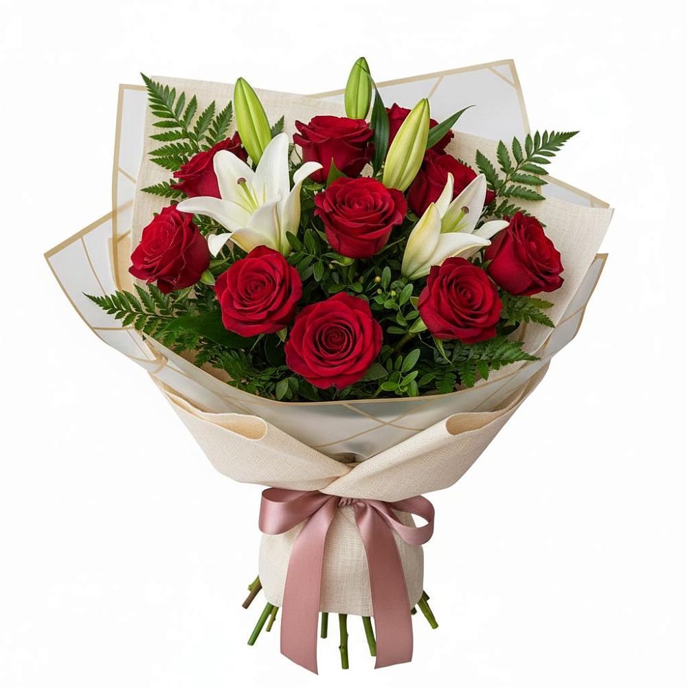 Букет цветов из: Лилии и Розы в Залукокоаже