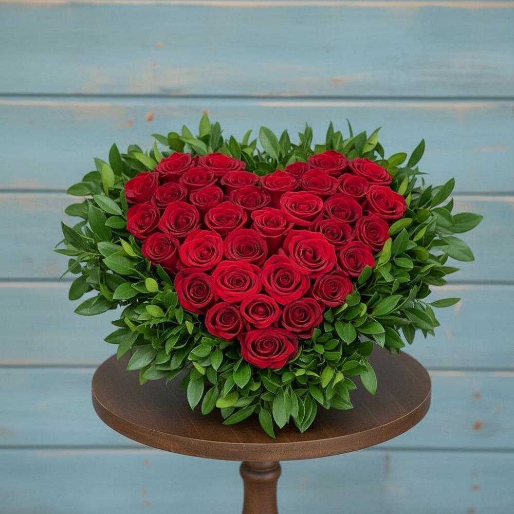 Цветочная композиция из Розы в виде сердца в Залукокоаже