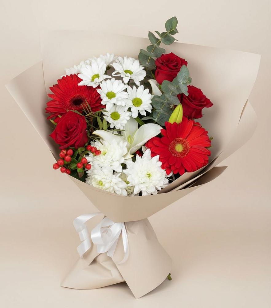 Букет цветов из: Розы, Хризантемы, Герберы и Лилии в Залукокоаже