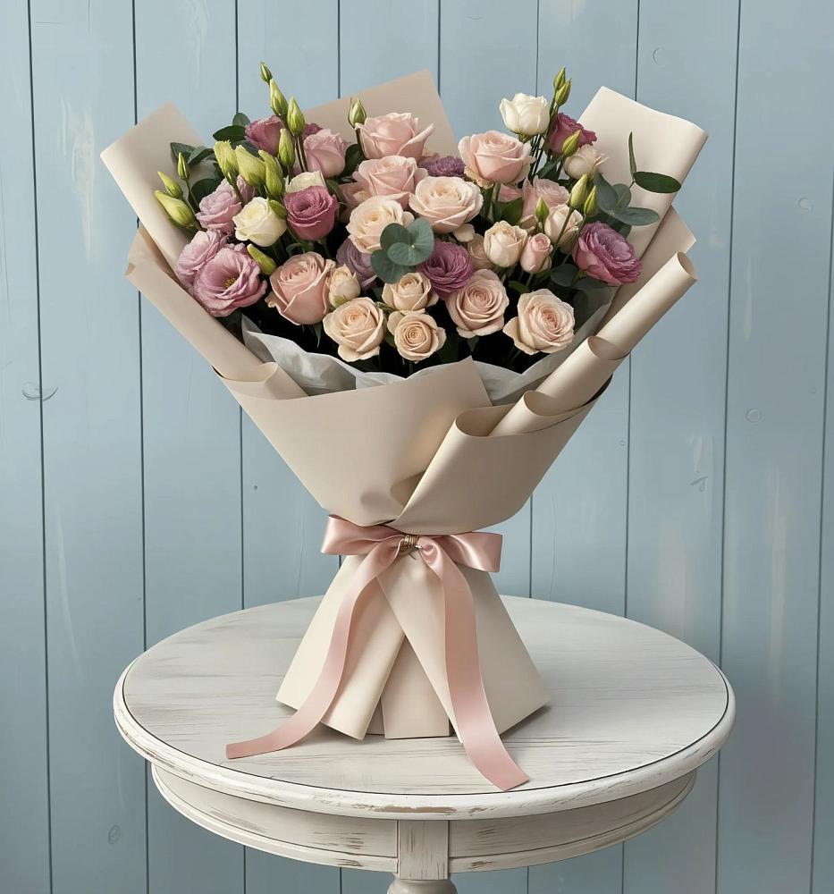 Букет цветов из: Розы и Лизиантусы в Залукокоаже