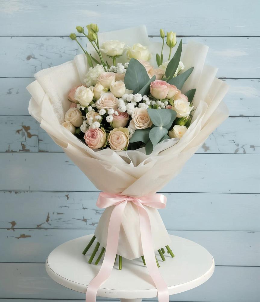 Букет цветов из: Розы и Лизиантусы в Залукокоаже