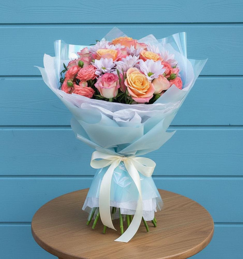 Букет цветов из: Хризантемы и Розы в Залукокоаже