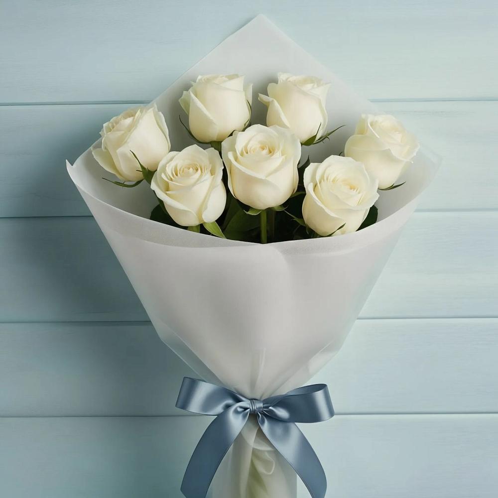 Букет 7 Белых роз Эдлесс Лав в Залукокоаже