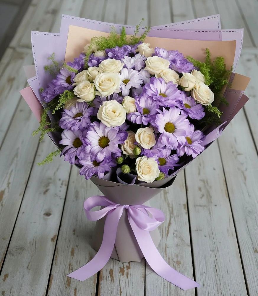 Букет цветов из: Хризантемы и Розы в Залукокоаже